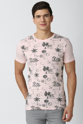 PETER ENGLAND Printed Men Round Neck Pink T-Shirt