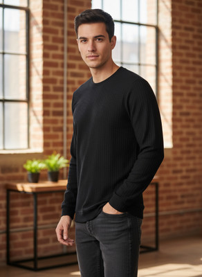 BANSII DHUN Striped Men Round Neck Black T-Shirt