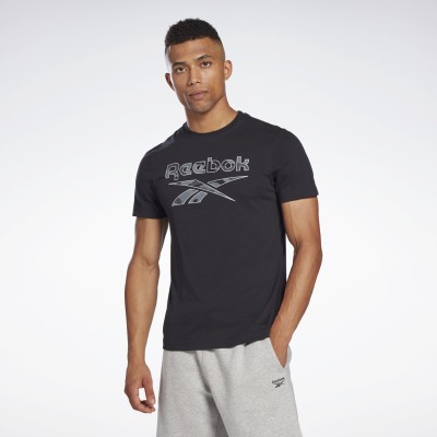 REEBOK Printed Men Round Neck Black T-Shirt