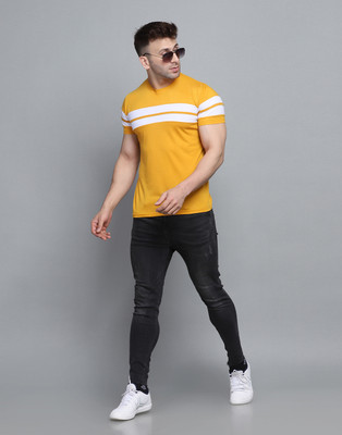 SEJAS Solid Men Round Neck Yellow T-Shirt