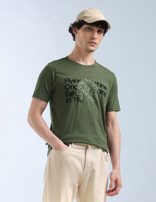 FLYING MACHINE Typography Men Crew Neck Green T-Shirt