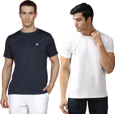 Adorbs Trend Solid Men Round Neck Dark Blue, White T-Shirt