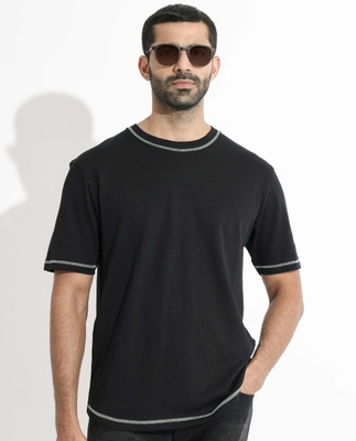 RARE RABBIT Solid Men Round Neck Black T-Shirt