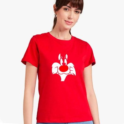 Nilan Tees Wear Printed Women Round Neck Red T-Shirt