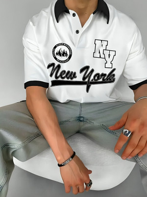 HOLDIT Printed Men Polo Neck White T-Shirt