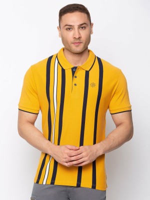 Status Quo Striped Men Polo Neck Yellow T-Shirt