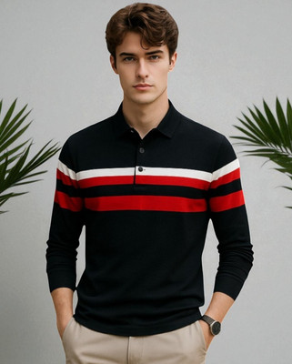 FASHIUM Solid Men Polo Neck Black T-Shirt