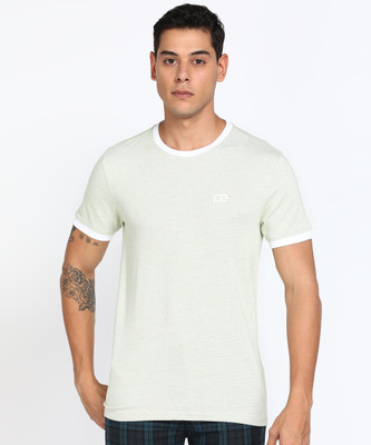 PETER ENGLAND Self Design Men Round Neck Dark Green T-Shirt