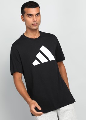 ADIDAS Printed Men Round Neck Black T-Shirt