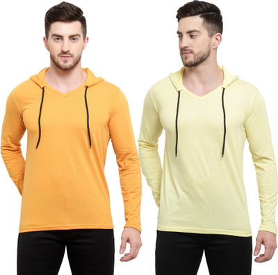 Adorbs Trend Solid Men Hooded Neck Yellow T-Shirt
