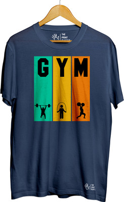 THE PRINT PLATTER Printed Men Round Neck Navy Blue T-Shirt