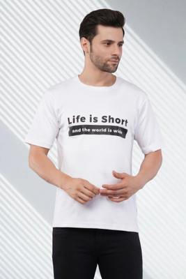 Agatelier Printed Women Round Neck Reversible White T-Shirt