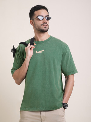 DIFFERENCE OF OPINION Printed Men Round Neck Dark Green T-Shirt