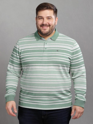 Bullmer Striped Men Polo Neck Green T-Shirt