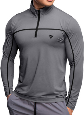 EyeBogler Colorblock Men High Neck Grey T-Shirt