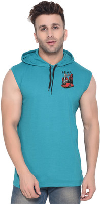 Lawful Casual Printed Men Hooded Neck Light Green T-Shirt