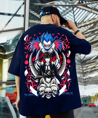 Povaxpo Graphic Print Men Round Neck Navy Blue T-Shirt