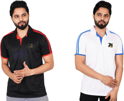 La Milano Striped Men Polo Neck Silver T-Shirt