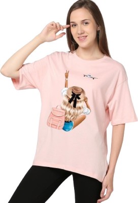 hesha Printed Women Round Neck Pink T-Shirt