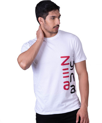 ZYENAA Printed Men Round Neck White T-Shirt