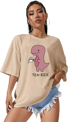 Absolute Defense Graphic Print Women Crew Neck Beige T-Shirt