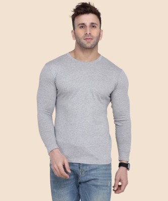 Classy Fab Solid Men Round Neck Grey T-Shirt