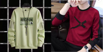 Stelino Printed Men Round Neck Light Green, Maroon T-Shirt
