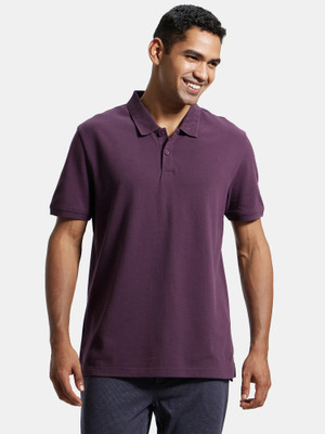 JOCKEY Solid Men Polo Neck Purple T-Shirt