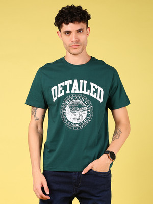 V-MART Printed Men Round Neck Green T-Shirt