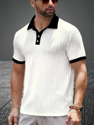radhe creation Self Design Men Round Neck White T-Shirt
