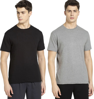 JOCKEY Solid Men Round Neck Black, Grey T-Shirt