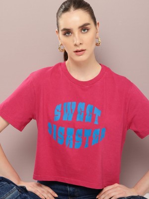 Kook N Keech Printed Women Round Neck Pink T-Shirt