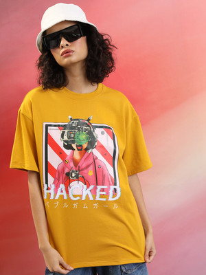 Tokyo Talkies Printed Women Round Neck Yellow T-Shirt