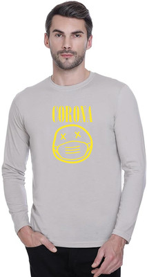 LV CARE Printed Men Round Neck Grey T-Shirt