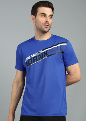 Adrenex Printed Men Round Neck Blue T-Shirt