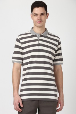 PETER ENGLAND Striped Men Round Neck Grey T-Shirt