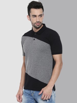 ADRO Colorblock Men Polo Neck Black T-Shirt