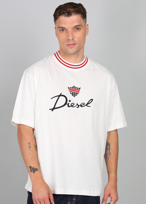 DIESEL Embroidered Men Crew Neck White T-Shirt