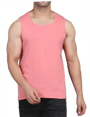 WOOSTRO Solid Men Round Neck Pink T-Shirt