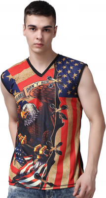 Flirty Printed, Typography Men V Neck Multicolor T-Shirt