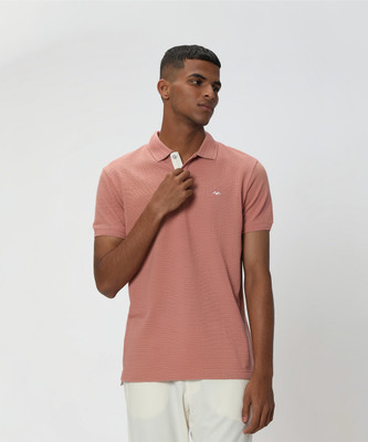 MUFTI Self Design Men Polo Neck Pink T-Shirt