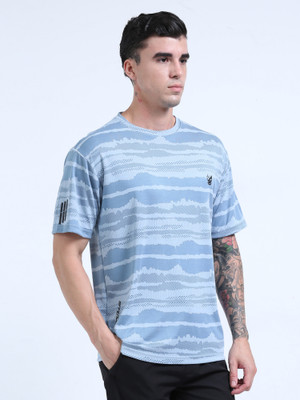 Just Live Fashion Abstract Men Round Neck Light Blue T-Shirt