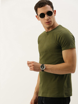 OrrganicChics Solid Men Round Neck Green T-Shirt
