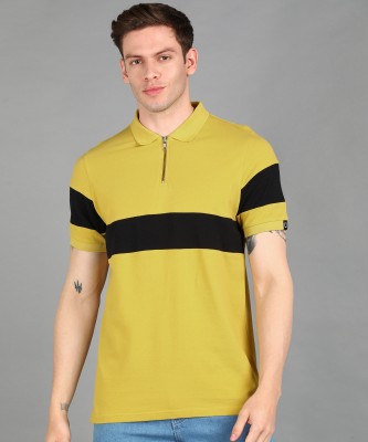 Urbano Fashion Colorblock Men Polo Neck Yellow, Black T-Shirt