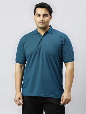 XMEX Solid Men Polo Neck Dark Blue T-Shirt