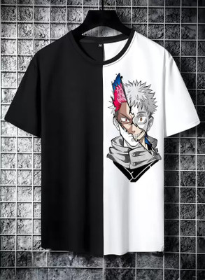 FASHNET FASHION Printed Men Round Neck Black, White T-Shirt