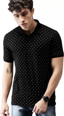 Leotude Printed Men Polo Neck Black T-Shirt