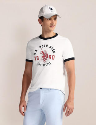 U.S. POLO ASSN. Printed Men Round Neck Black T-Shirt