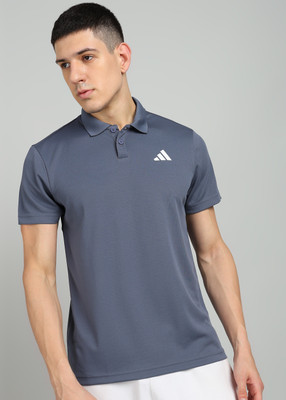 ADIDAS Solid Men Polo Neck Black T-Shirt