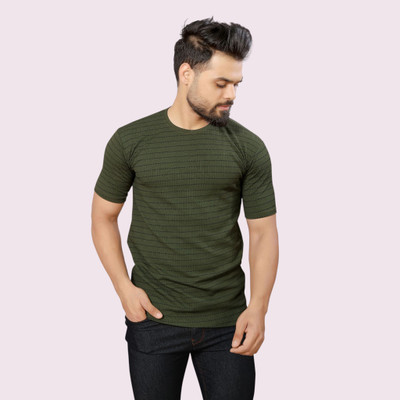 METRONAUT Striped Men Round Neck Dark Green T-Shirt